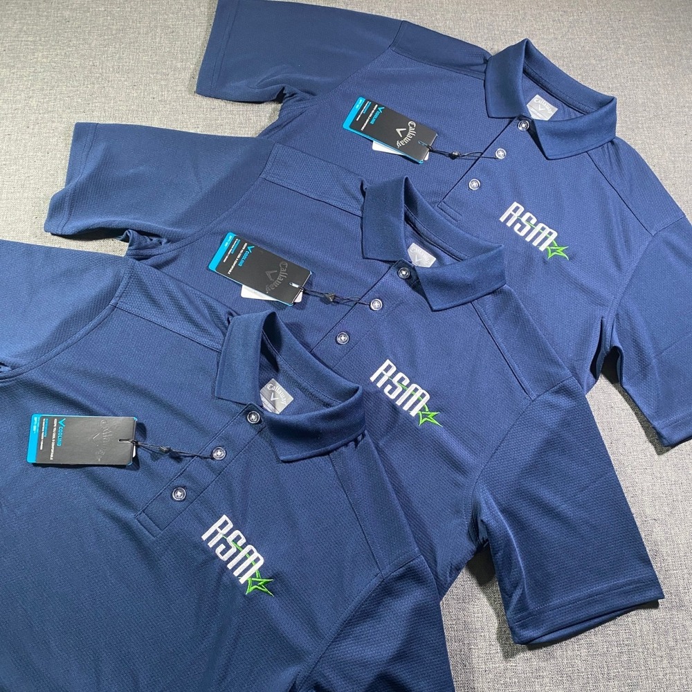 Lot of 3 Callaway Opti Dri Men Navy‎ Blue RSM Golf Polo Shirt Short Sleeve Small